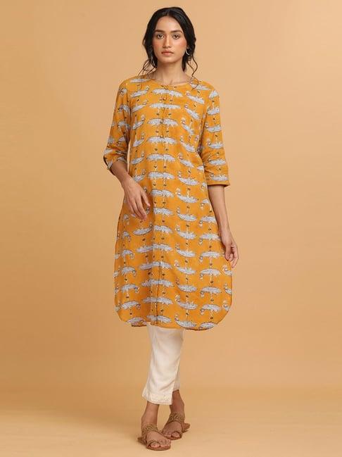 folksong by w yellow cotton printed a line kurta