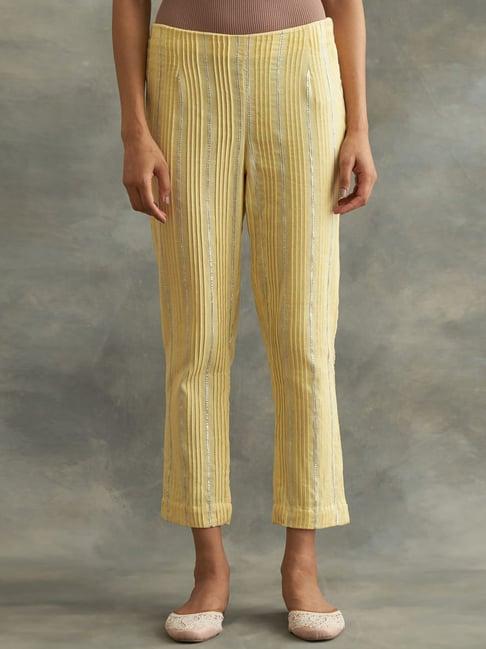 folksong by w yellow cotton regular fit pants