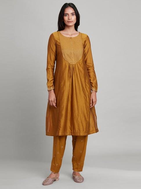 folksong by w yellow zari work a line kurta