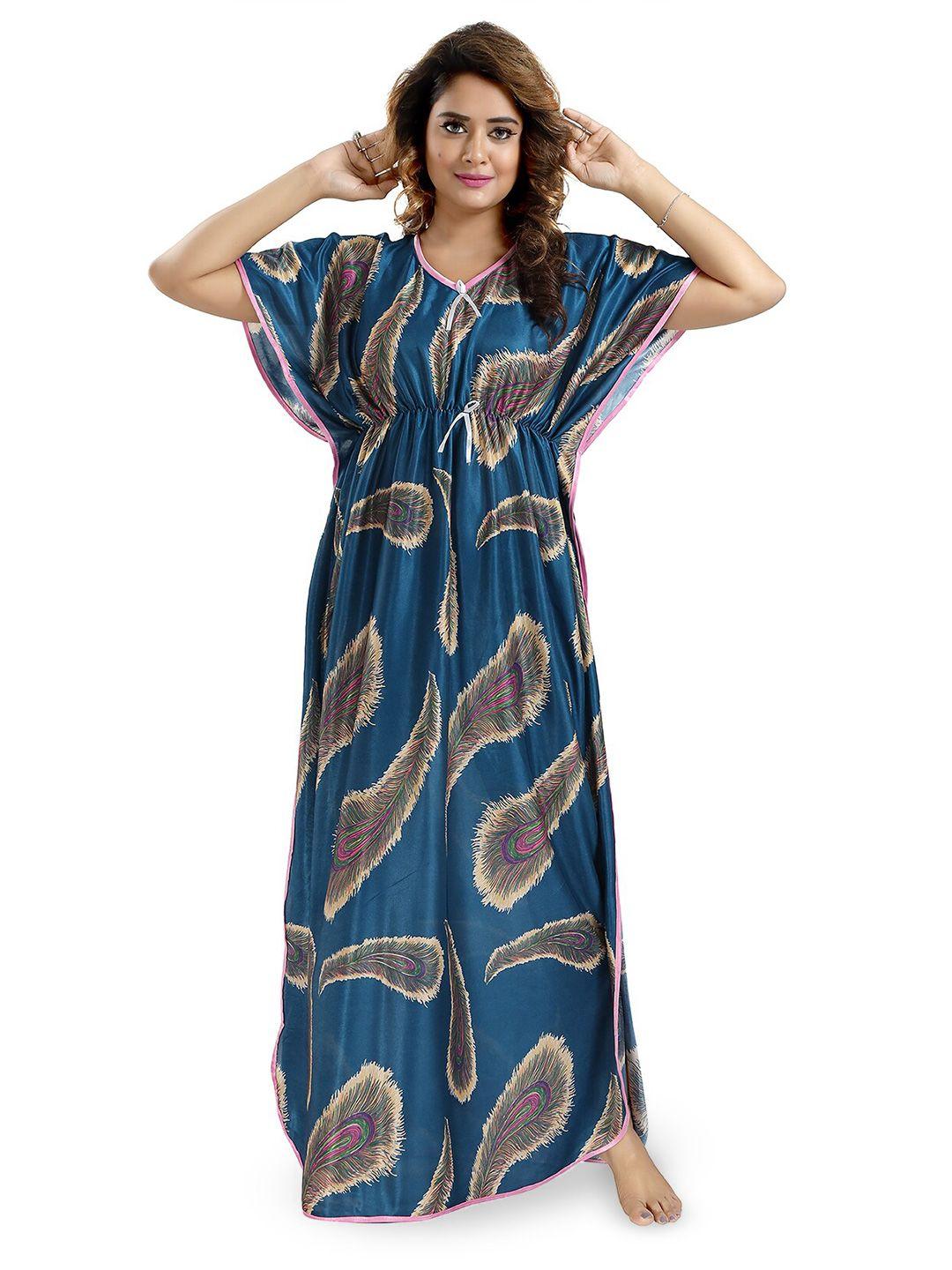 fomti blue printed maxi nightdress