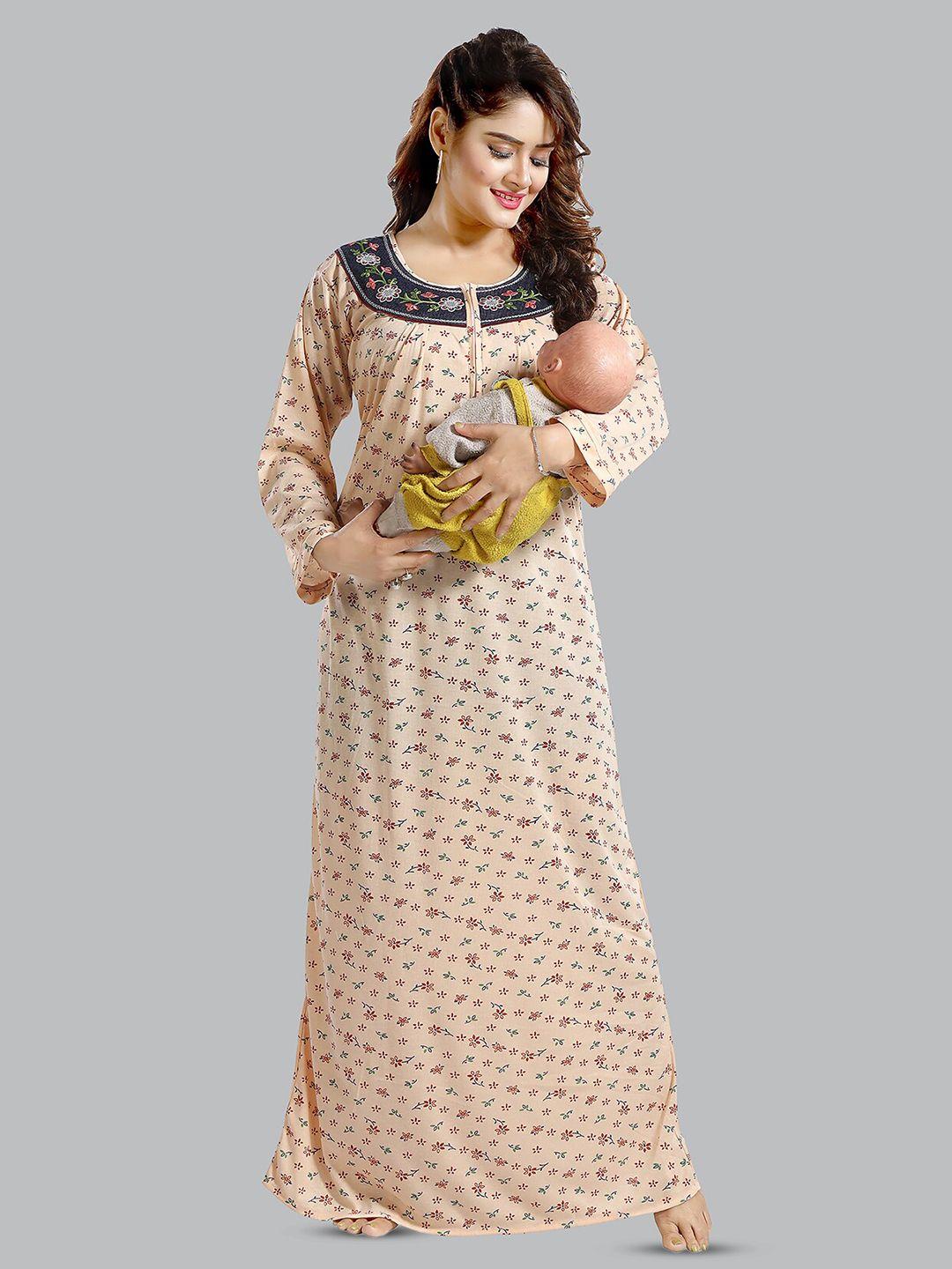 fomti floral printed maxi pure cotton maternity nightdress
