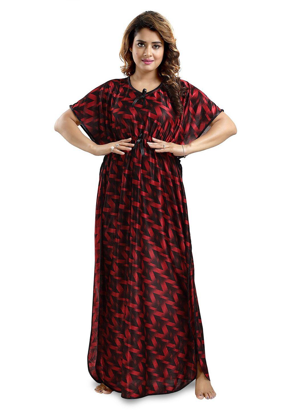 fomti maroon printed maxi nightdress