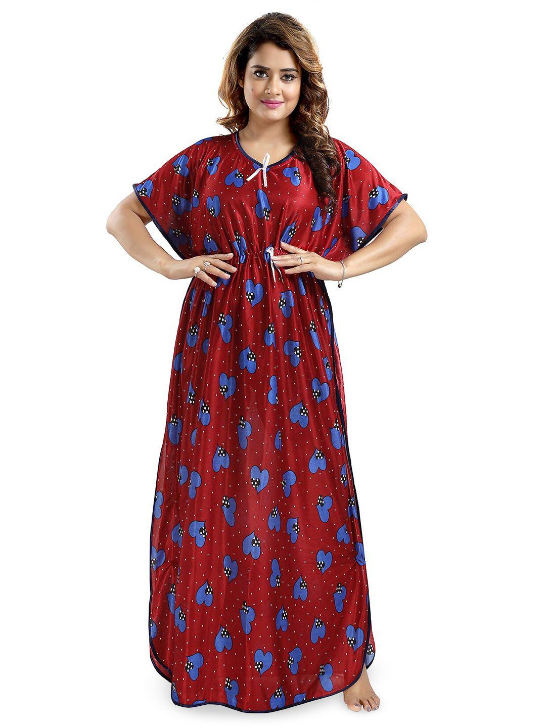 fomti maroon printed maxi nightdress