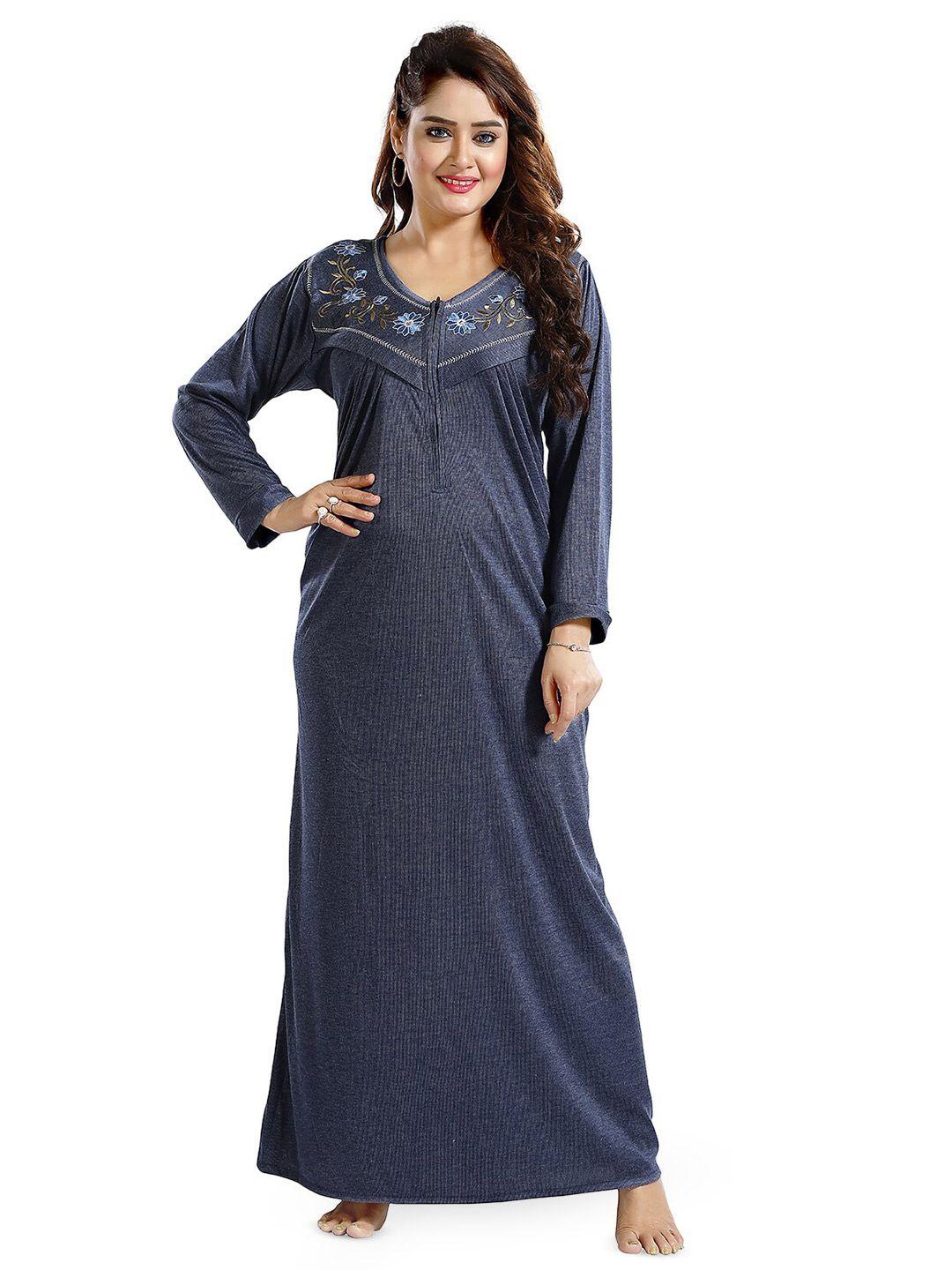 fomti navy blue embroidered maxi nightdress