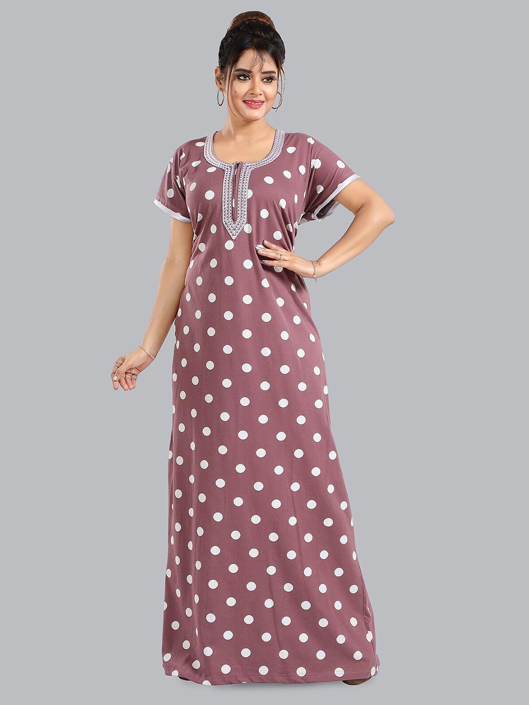 fomti polka dot printed pure cotrton maxi nightdress