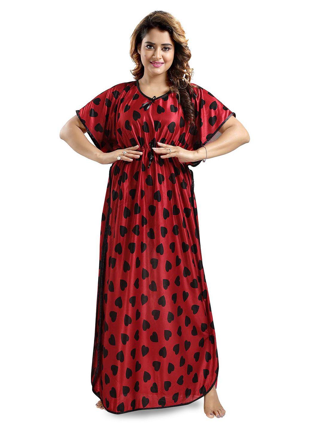 fomti red printed maxi nightdress