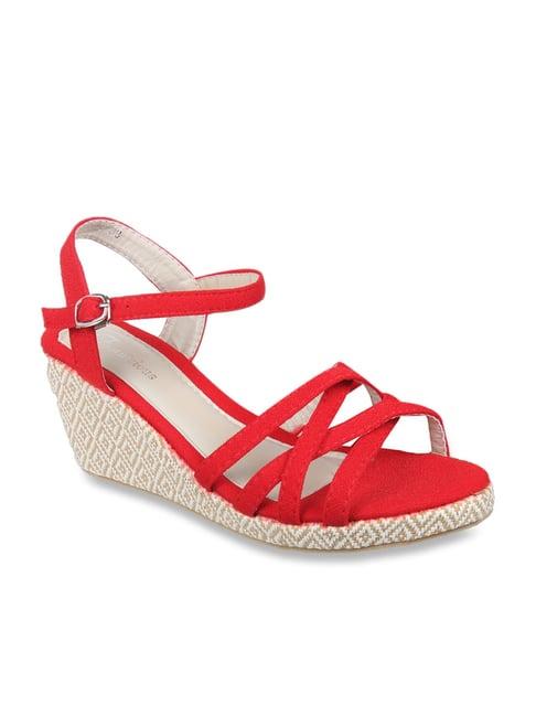 footilicious red ankle strap wedges