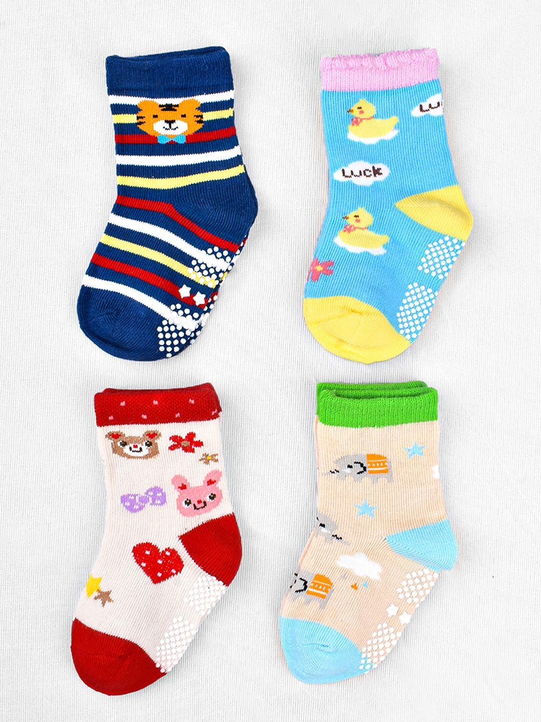 footprints kids pack of 4 patterned cotton ankle-length socks