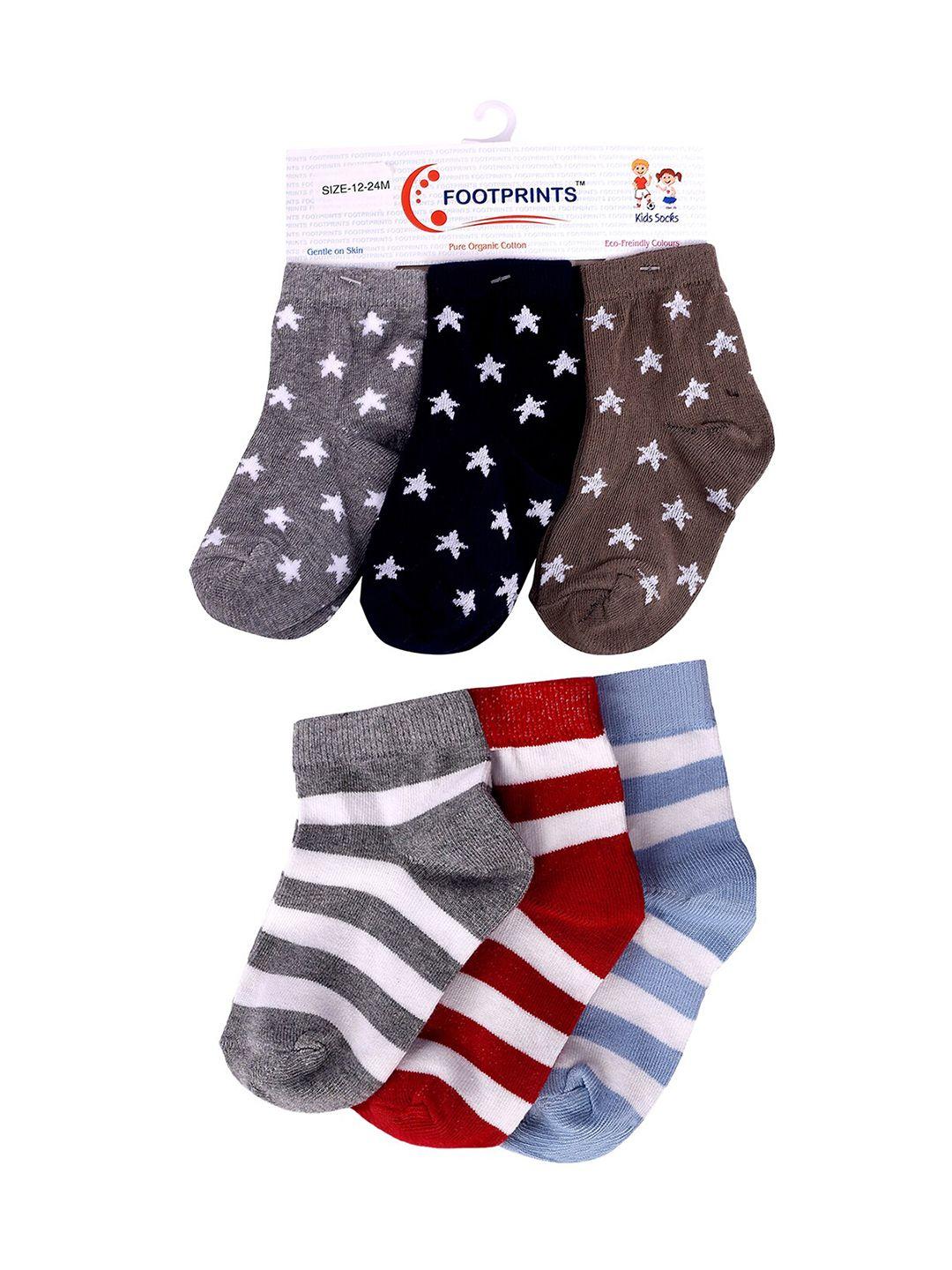 footprints kids multicoloured pack of 6 striped ankle length socks