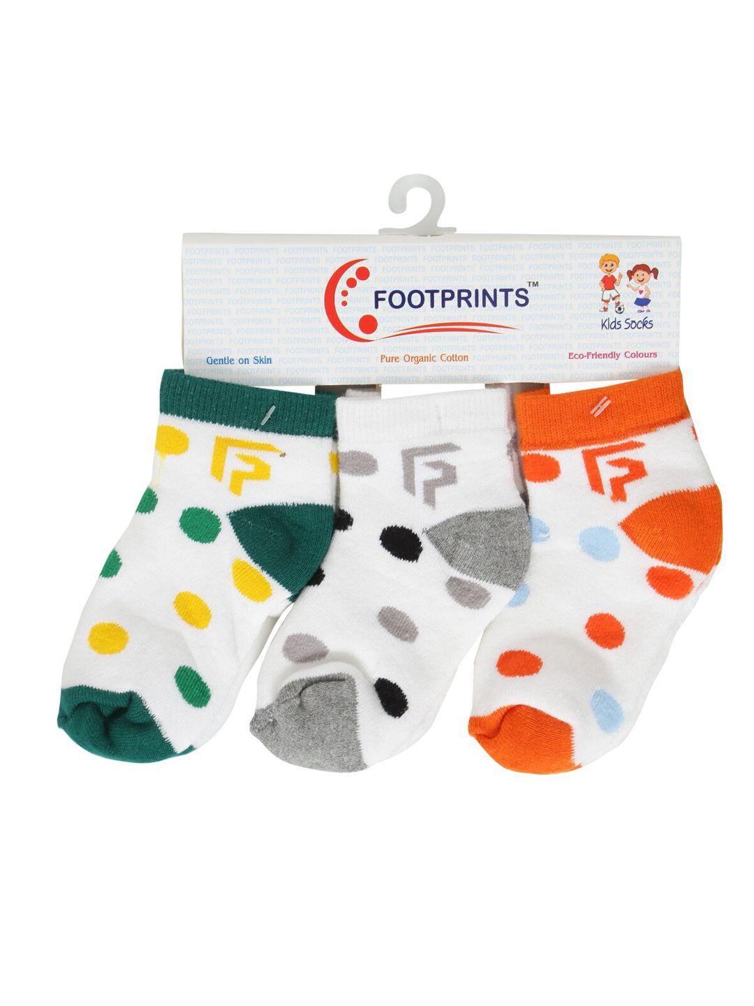 footprints kids pack of 3 organic cotton & bamboo  white patterned ankle-length socks