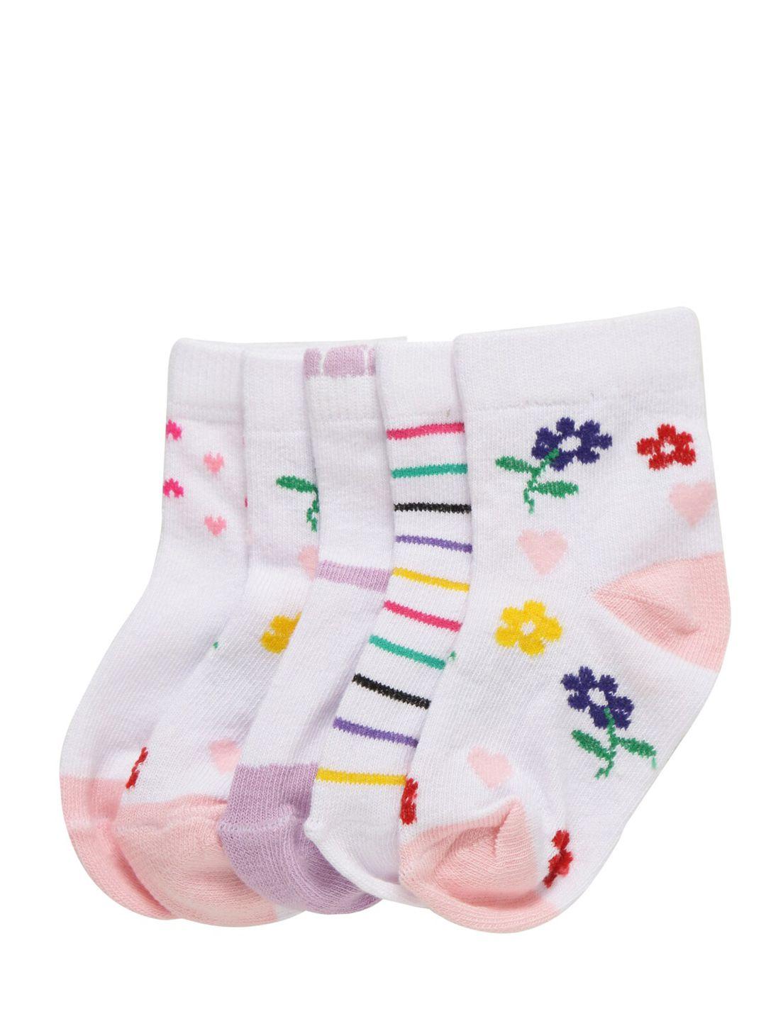 footprints kids pack of 5 organic cotton & bamboo  white patterned ankle-length socks