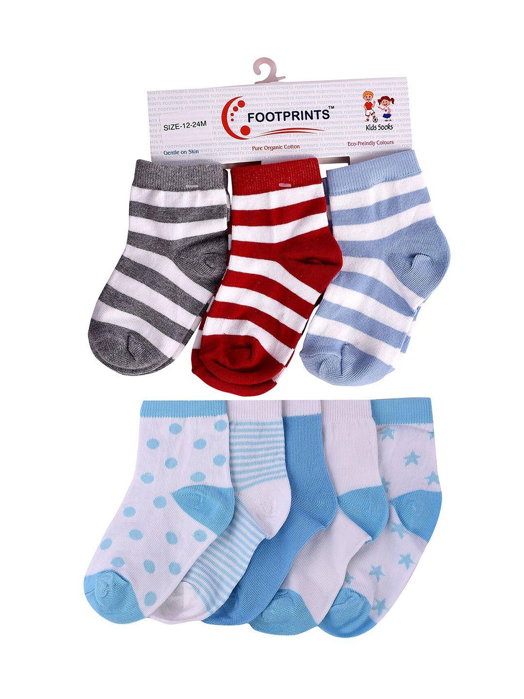 footprints kids pack of 8 white & blue patterned organic cotton socks