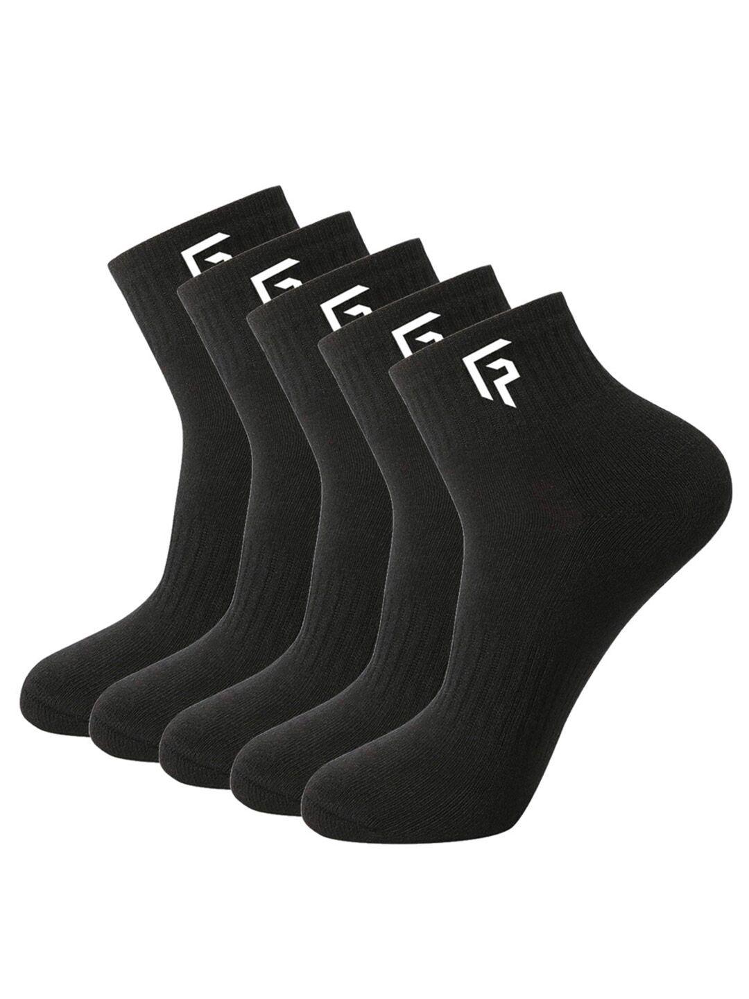 footprints pack of 5 black solid patterned cotton above ankle-length socks