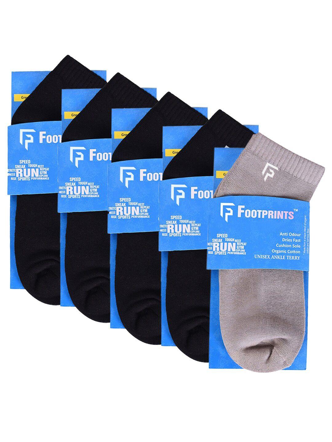 footprints pack of 5 solid ankle-length socks