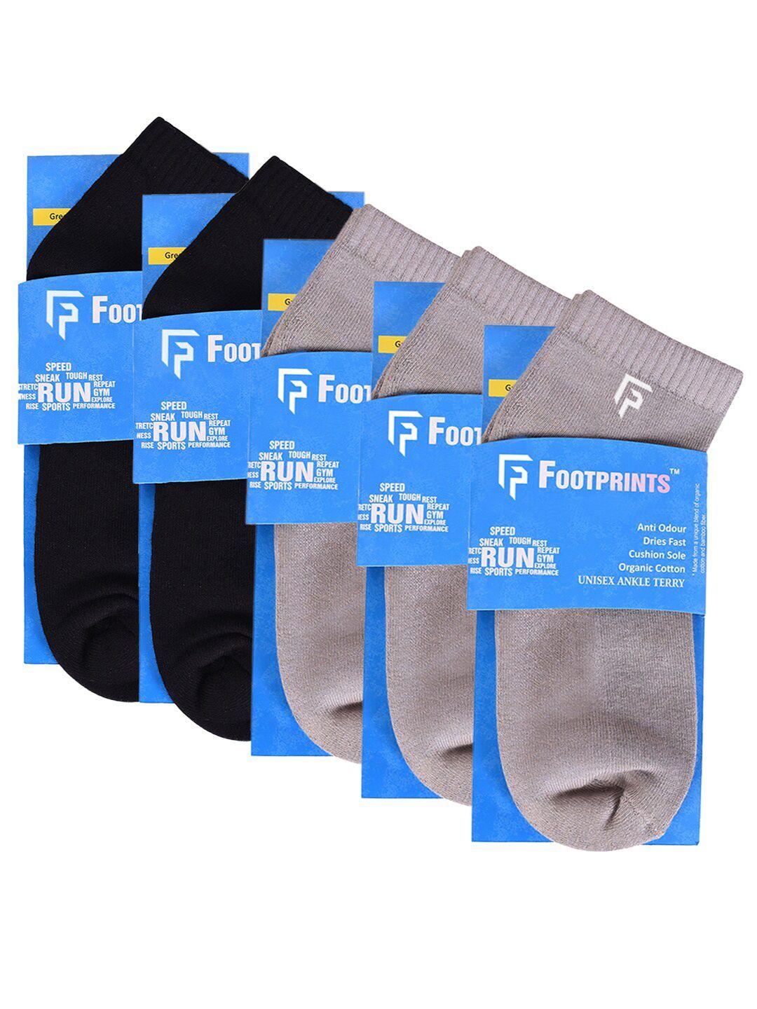 footprints pack of 5 solid ankle-length socks