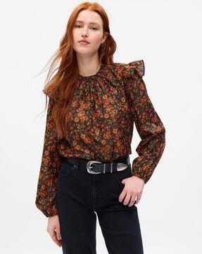 foral print flutter sleeves top