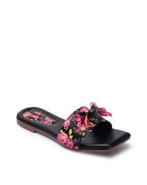 foral print slip-on flat sandals