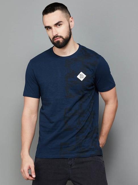 forca by lifestyle navy cotton slim fit printed t-shirt