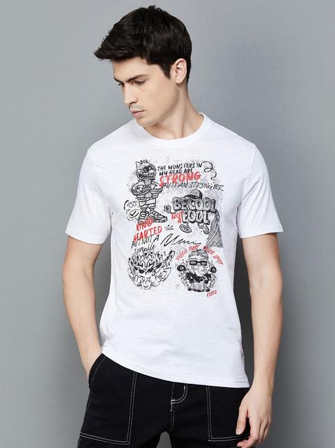 forca by lifestyle white regular fit graphic print crew t-shirt