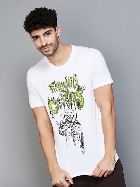 forca by lifestyle white regular fit graphic print crew t-shirt