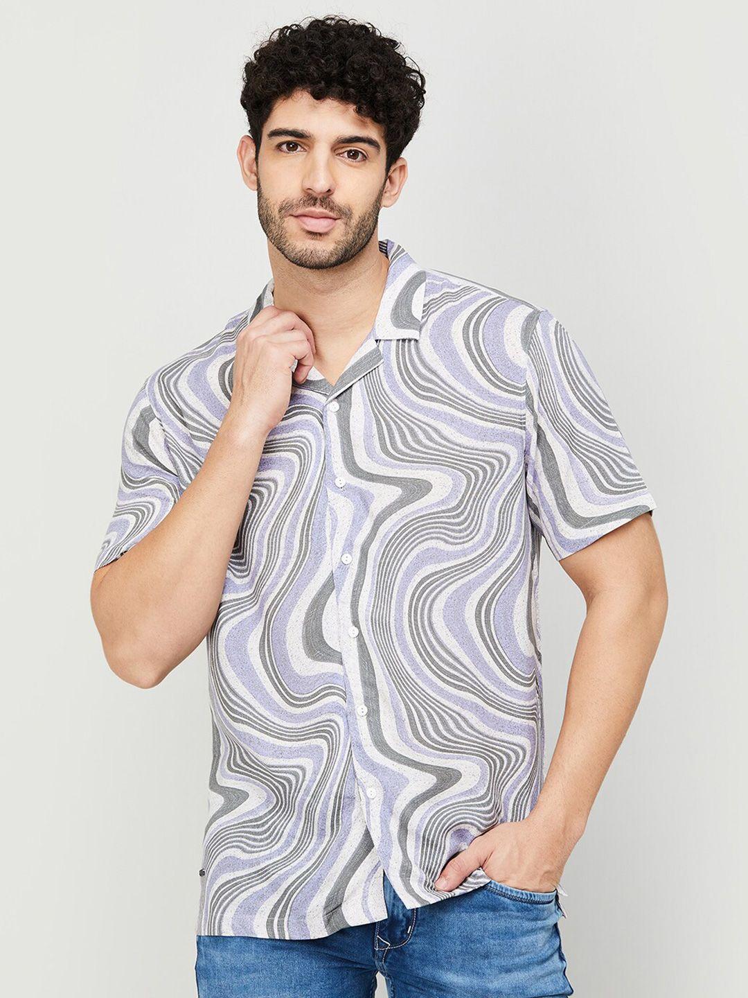 forca by lifestyle abstract printed cuban collar cotton casual shirt