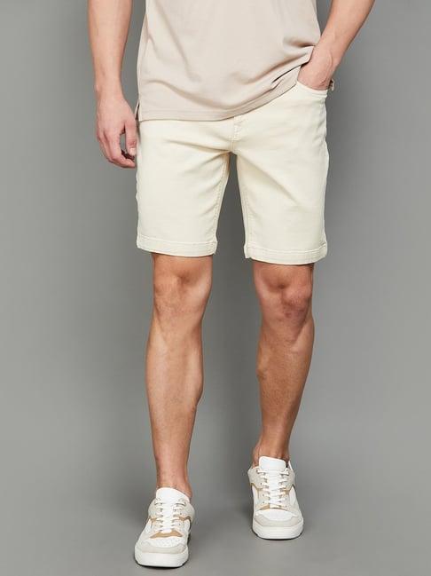 forca by lifestyle beige cotton regular fit denim shorts