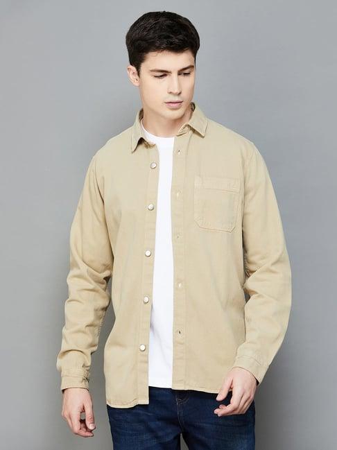 forca by lifestyle beige cotton regular fit shackets