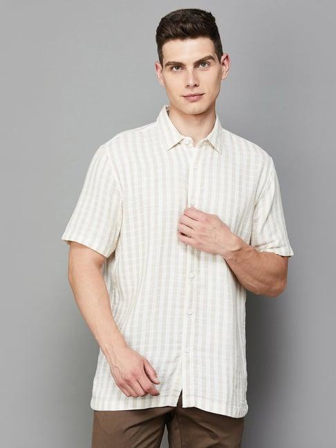 forca by lifestyle beige regular fit check shirt