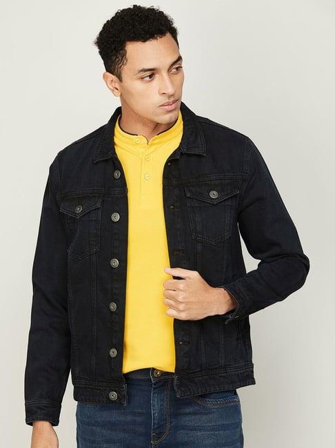 forca by lifestyle black cotton regular fit denim jacket