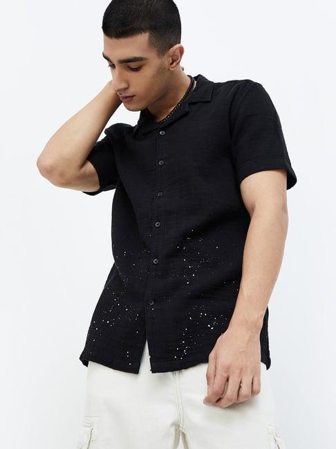 forca by lifestyle black regular fit printed shirt