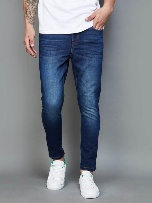 forca by lifestyle blue cotton carrot fit jeans