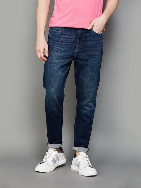 forca by lifestyle dark blue carrot fit jeans