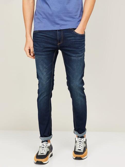 forca by lifestyle dark blue regular fit lightly washed jeans