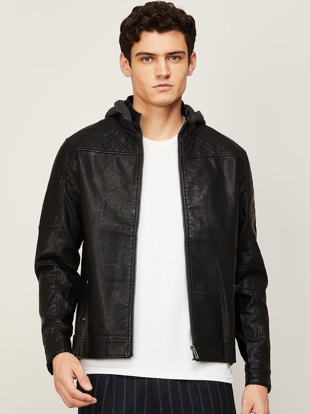 forca by lifestyle men black hooded biker jacket