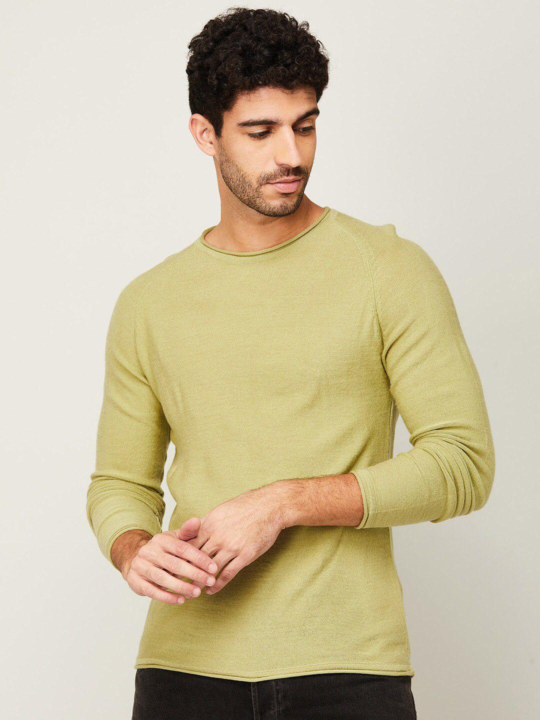 forca by lifestyle men mustard flat knit acrylic sweatshirt