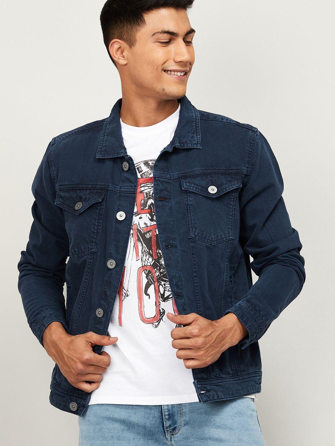 forca by lifestyle men navy blue solid denim jacket