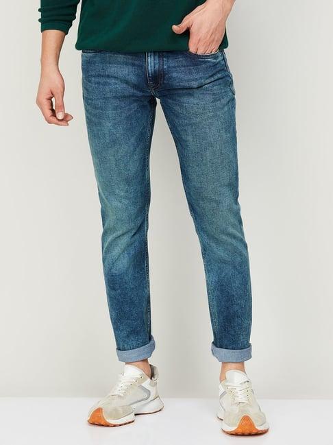 forca by lifestyle mid blue cotton regular fit jeans