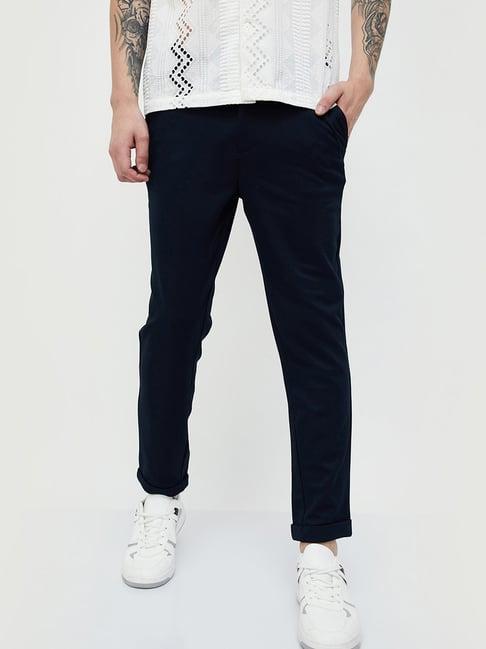 forca by lifestyle navy regular fit flat front trousers