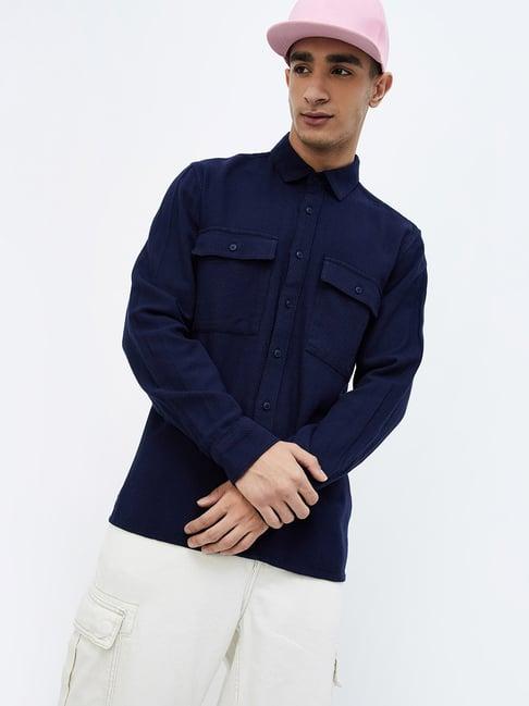 forca by lifestyle navy regular fit textured shirt