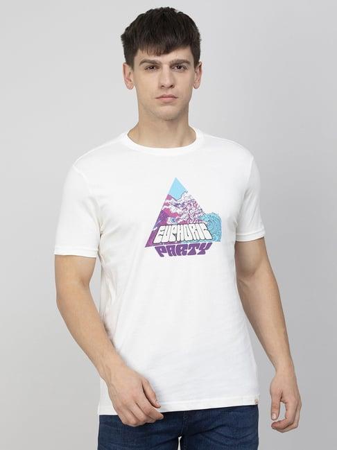 forca by lifestyle off white cotton regular fit printed t-shirt