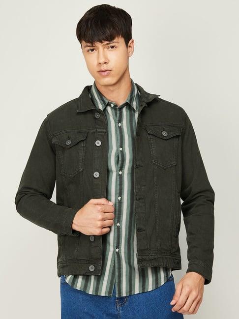 forca by lifestyle olive cotton regular fit denim jacket