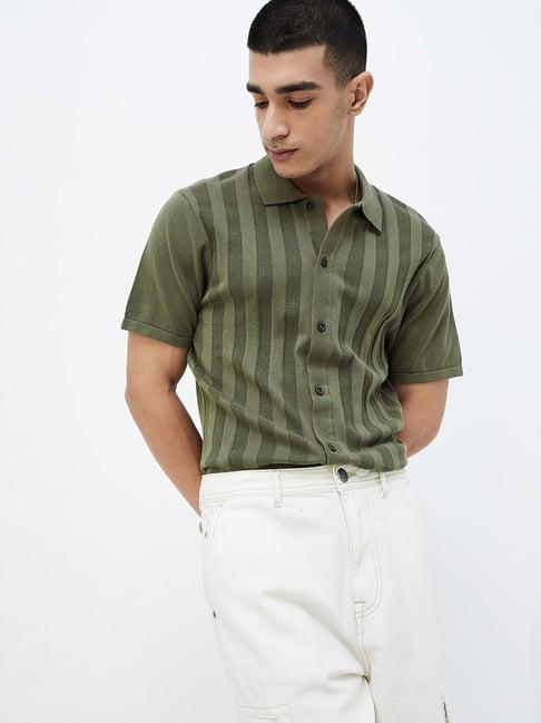 forca by lifestyle olive regular fit striped shirt