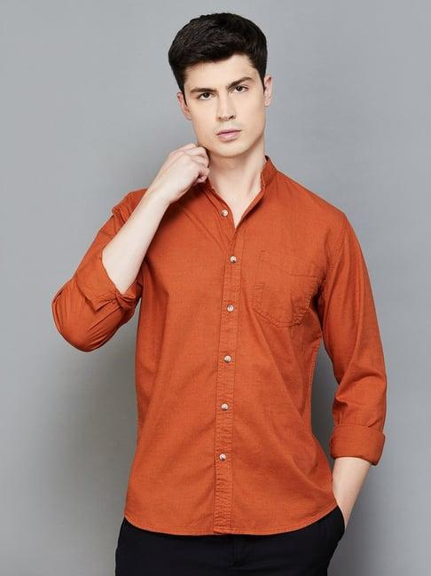 forca by lifestyle orange cotton regular fit shirt