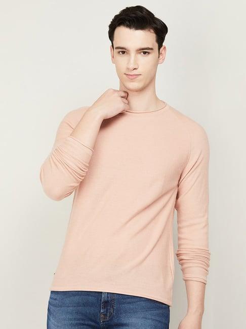 forca by lifestyle peach regular fit round neck sweater