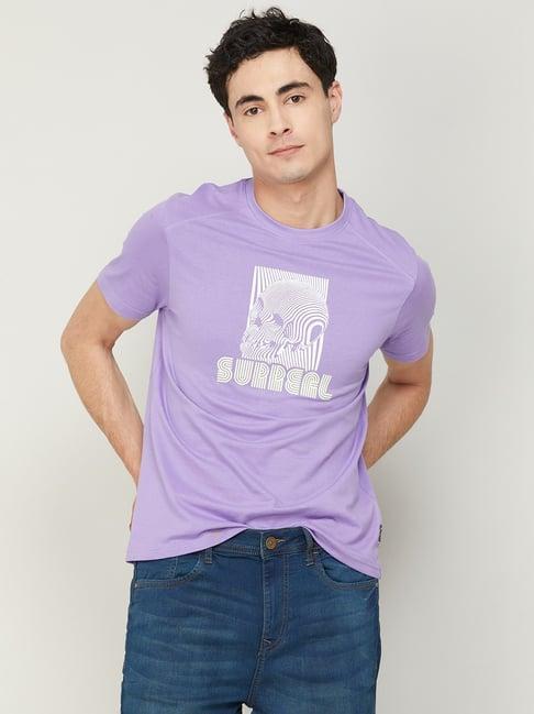 forca by lifestyle purple cotton regular fit printed t-shirt