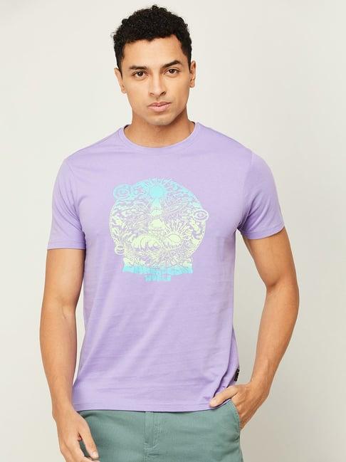 forca by lifestyle purple regular fit printed crew t-shirt