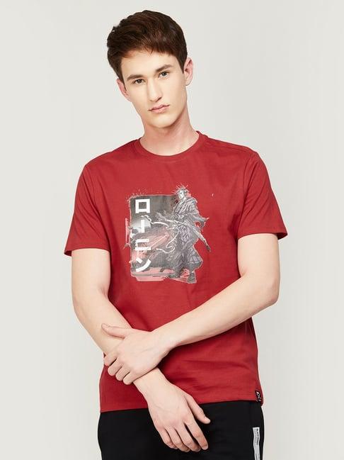 forca by lifestyle red cotton regular fit printed t-shirts