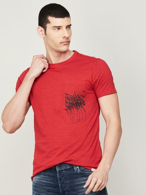 forca by lifestyle red cotton regular fit printed t-shirts