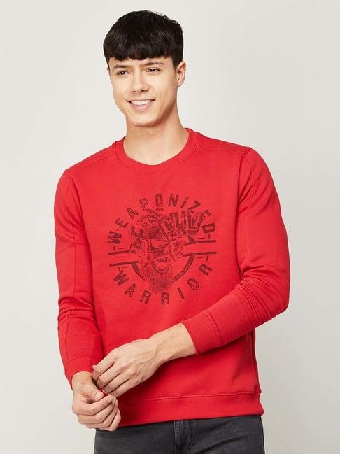 forca by lifestyle red regular fit printed sweatshirt