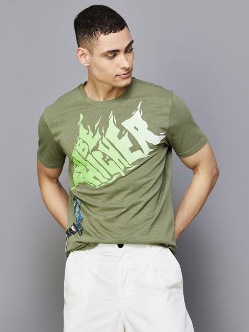 forca by lifestyle sage green regular fit graphic print t-shirt